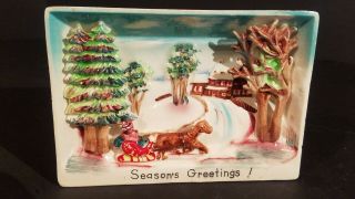 Rare Vintage Ucagco 3d Christmas Scene Ceramic Wall Plaque Japan Sleigh Horse