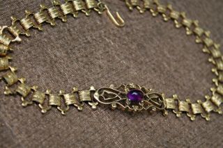 Elegant Vintage Gold Ornate Bookchain Choker Necklace W Purple Amethyst