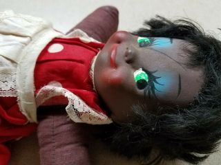 Vintage African American Hand Made Cloth Rag Doll With Squeak Very Rare