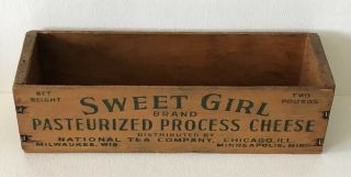 Antique 1920s Wood Process Cheese Box Sweet Girl National Tea Co 2 Pounds