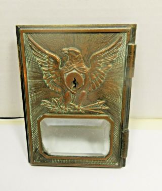 Vintage Antique Brass Us Post Office Mail Box Door & Bracket Eagle Beveled Glas