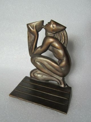 Antique Art Deco Nude Lady Design Cast Bronze Bookend Picasso