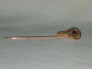 Antique Vintage 10k Yellow Gold With Red Stone Stick Lapel Pin Psco