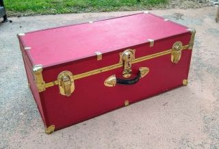 Vintage Seward 30 " Red Gold Wood Lined Steamer Trunk Footlocker Storage Travel