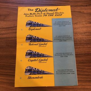 Rare - Baltimore & Ohio B&o Railroad Fleet - Diplomat - Train Brochure