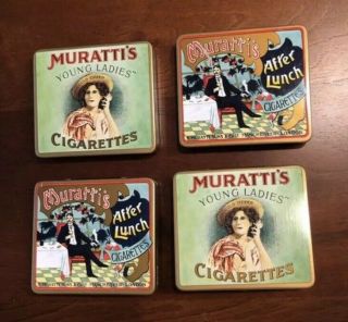 4 Muratti’s England Vintage Antique Cigarette Tin Young Ladies / After Lunch