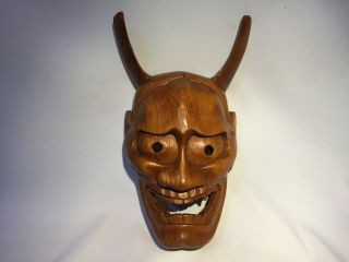 Japanese Vintage Wooden Noh Mask Hannya Demon Ornament Wall Hanging Noh Kagura