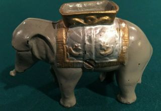 Antique A C Williams Cast Iron Gray Elephant Still Coin Bank W/ Howdah