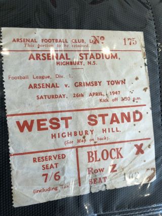 Arsenal - Early Rare Post War Ticket - League V Grimsby 26th April 1947