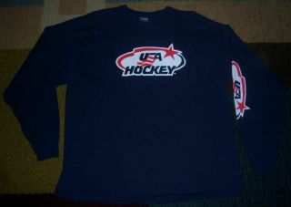 Authentic Very Rare Team Usa Hockey Blue Long - Sleeved Shirt 2xl Jersey L