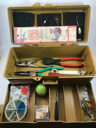 Vintage Old Pal Fishing Tackle Box Full Of Tools,  Hooks,  Weights,  Bobber,  More