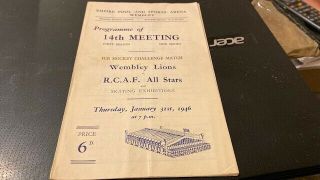Wembley Lions V R.  C.  A.  F All Stars - - Ice Hockey Programme - - 31st January 1946 - - Rare