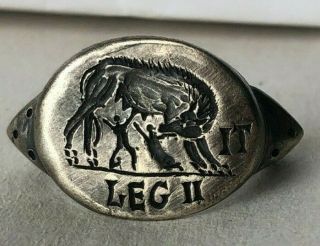 Very Rare Ancient Roman Silver Legionary Legio Ii Italica Ring She Wolf Ad 165
