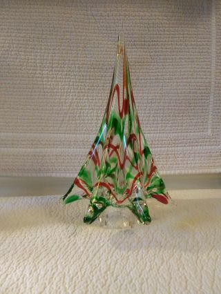 Murano Glass Christmas Tree,  Euc,  Rare Red And Green Swirls.