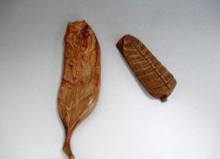 Japanese Vintage Wooden Tea Spoon Sago 2set/ Leaf Shape/ 9402