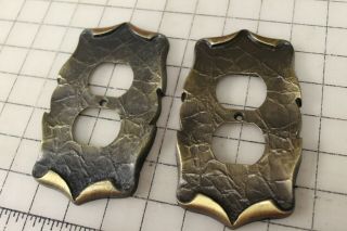 2 Vintage Amerock Carriage House Brass Outlet Receptacle Plate Covers W/ Screws