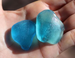 Rare,  Tropical Aqua & Aqua Blue Xxxl Frosty Seaglass Shards From Russia