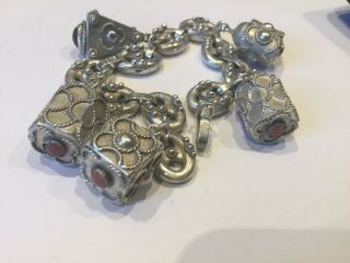 Vintage Jewellery Rare Silver 800 Italian & Coral Bead Heavy Charm Fob Bracelet 2