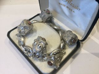 Vintage Jewellery Rare Silver 800 Italian & Coral Bead Heavy Charm Fob Bracelet 3