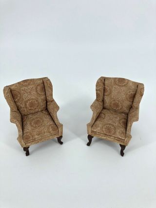 Vintage Miniature Dollhouse Fabric 2 Chairs.