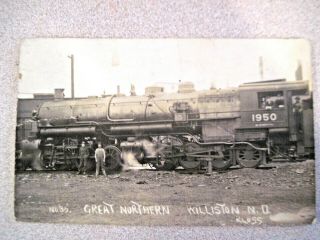 Antique Great Northern Railroad Engine Photo Postcard Rppc Williston Nd