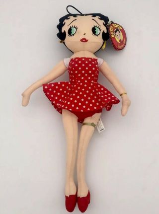 1999 Birthday Betty Boop Oop A Doop White Polka Dot Red Dress 16” Plush Doll Wt