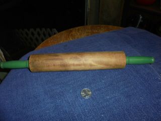 Vintage Wooden Green Handled Pastry Rolling Pin Antique