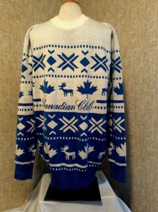 Vintage Canadian Club Blue & White Promo Sweater C.  C.  Bad Rashie Lrg Rare