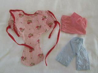 VINTG VOGUE GINNETTE - JIMMY DOLL RED GINGHAM SHIRT - PANTS - RED/WHITE SUNSUIT - TAGGED 2