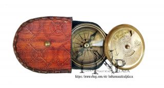 Brass Handmade Collectibles Pocket Compass With 100 Year Calendar & World Time