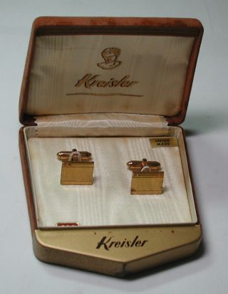 Antique Nos Kreisler 12k Yellow Gold Gf Rectangle Cufflinks Box Est90