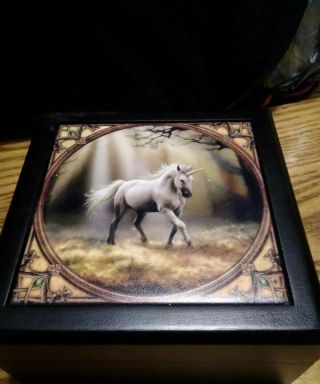 Wooden Unicorn Box With A Uniquely Hindged Top.  9.  5 " X 8 " X 3 "
