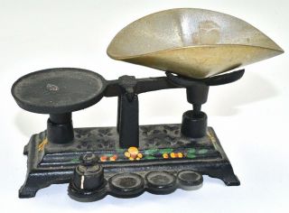 Vintage Old Antique Cast Iron Toy Miniature Grocery Grocers Balance Scale