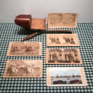 Antique Wooden Stereoscope Picture Viewer W/photos