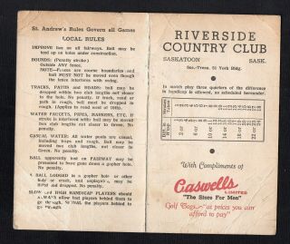 Rare Stymie Scorecard Riverside Country Club,  Saskatoon Sask.  Est.  1912