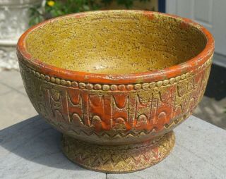 Mid Century Modern Italian Pottery Pedestal Bowl Bitossi Raymor Era