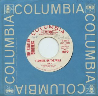 Rare Country 45 - The Statler Brothers - Flowers On The Wall - Columbia - Promo - M -