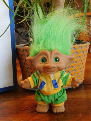 TREASURE TROLL Doll in JOGGING SUIT by Ace Novelty Green Hair,  Eyes & Star GEM 2