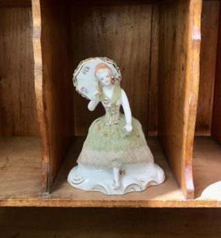 Vintage Porcelain Lady With Parasol - 4 1/2” Tall
