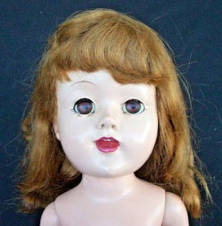 Vintage 17 " Hard Plastic Walker Doll Open Shut Eyes W/ Teeth Unmarked