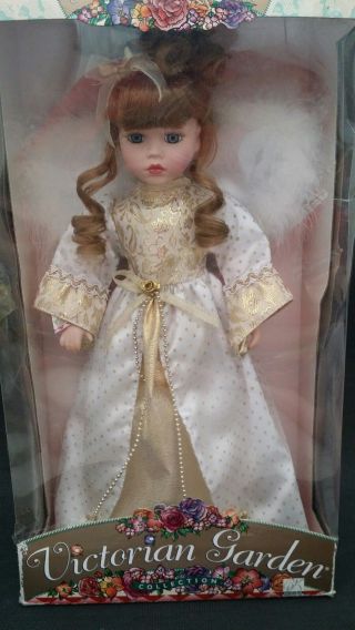 Collectible Porcelain Angel Doll White Gold Dress Brass Key Inc.