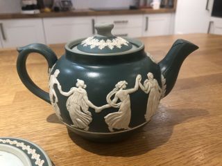 Old Antique Dudson Brothers Teapot Green Jasper Ware Tea Pot And Stand
