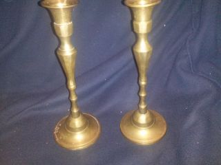 2 - Vintage Antique Brass Candle Holders 8 In.  Tall With 3 In.  Base