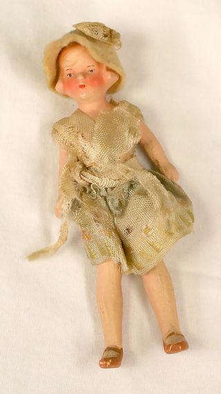 Vintage Painted Bisque German? Dollhouse Miniature Girl Doll Vtg 1920 