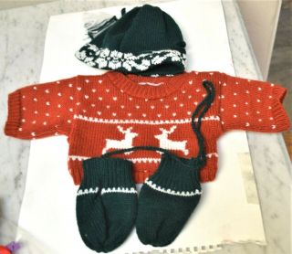 The Vermont Teddy Bear Company Hat Sweater Mittens Ec Tag Xmas Doll Clothes Rare