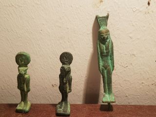 Rare Antique Ancient Egyptian 3 Bronze Statues Amulets Protection 1830 - 1750BC 3