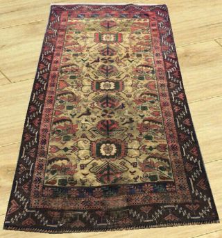 Semi Antique Hand Knotted Afghan Tribal Aksi Balouch Wool Area Rug 3 X 6 Ft