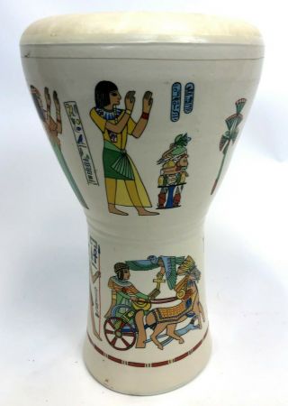 Vintage Rare 16 " Mideast Manufacturing Ceramic Egyptian Hieroglyph Doumbek Drum