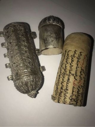 Islamic Historical Manuscript With 800silver Amulet,  Early 19 Century,  Very Rare