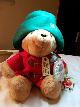 Vintage 1994 Christmas Paddington Teddy Bear Plush With Ornament 18 " Tall Sears
